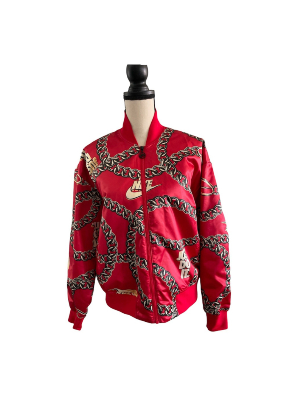 Women Nike Satin Chain Red Jacket Size Medium